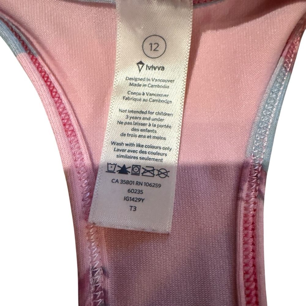 Lululemon Ivivva Cool Racerback Pink Blue Floral Stripe Tank‎ Top Sz 12 - Picture 4 of 8
